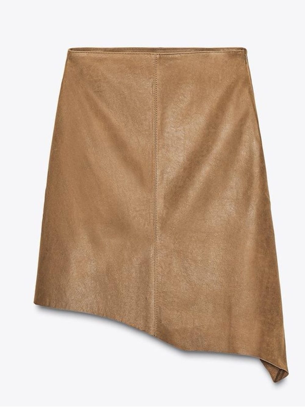 Zara Asymmetrical 100% Cow Leather Midi Skirt Camel Brown Medium NWT